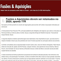 Fuses e Aquisies devem ser retomadas no 2S20, aponta TTR